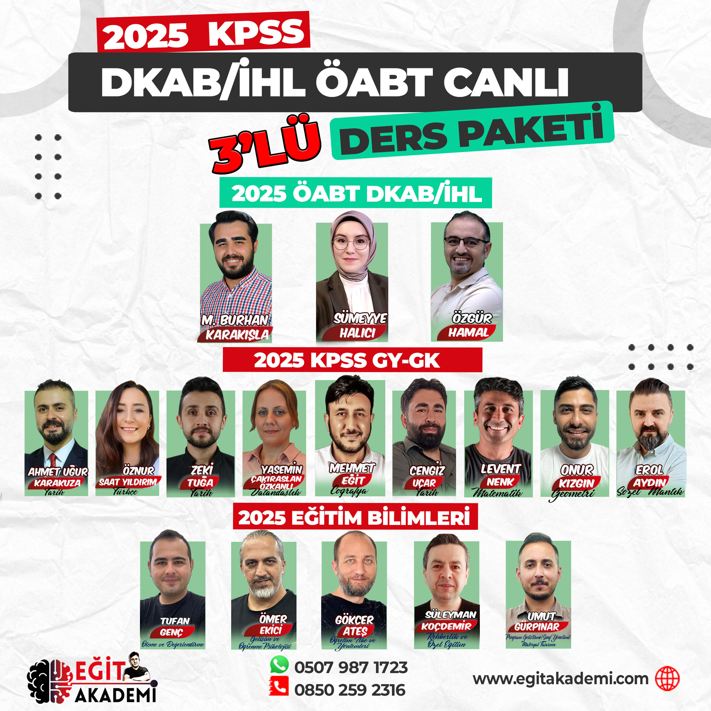 KPSS 2025 DKAB / İHL ÖABT + GYGK + EĞİTİM BİLİMLERİ 3’LÜ CANLI/ VİDEO DERS PAKETİ