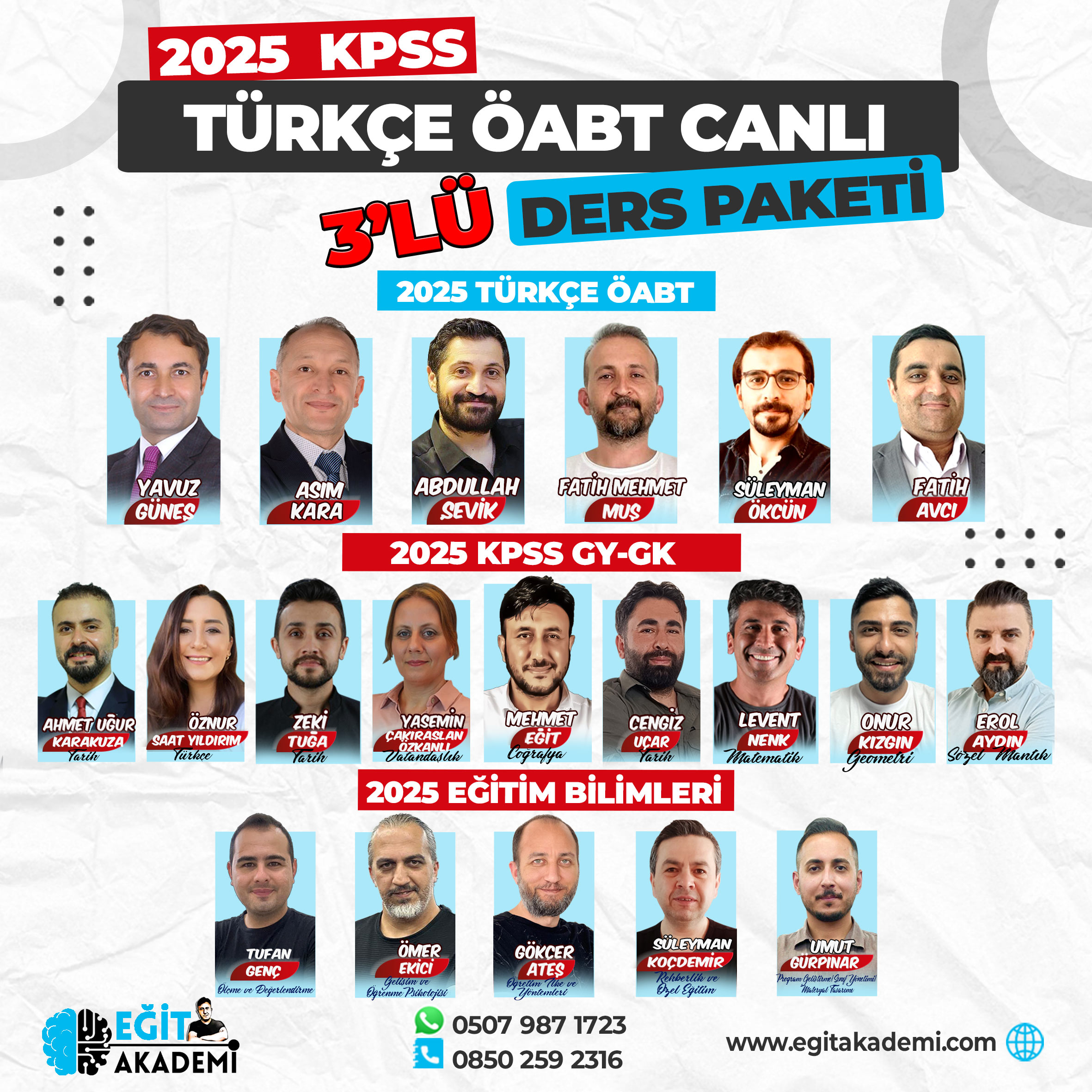 KPSS 2025 TÜRKÇE ÖABT + GYGK + EĞİTİM BİLİMLERİ 3’LÜ CANLI DERS PAKETİ