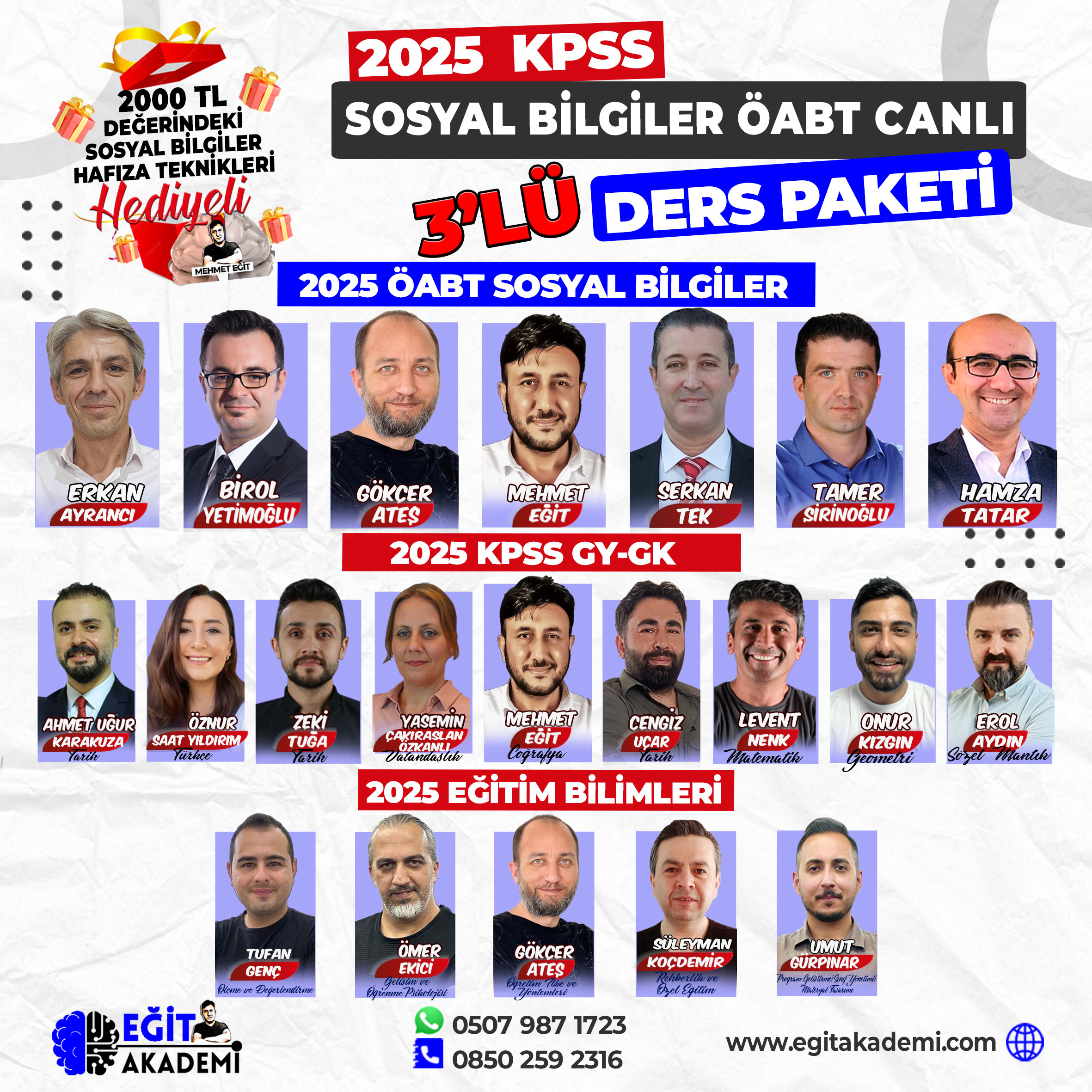 KPSS 2025 SOSYAL BİLGİLER ÖABT + GYGK + EĞİTİM BİLİMLERİ 3’LÜ CANLI / VİDEO DERS PAKETİ