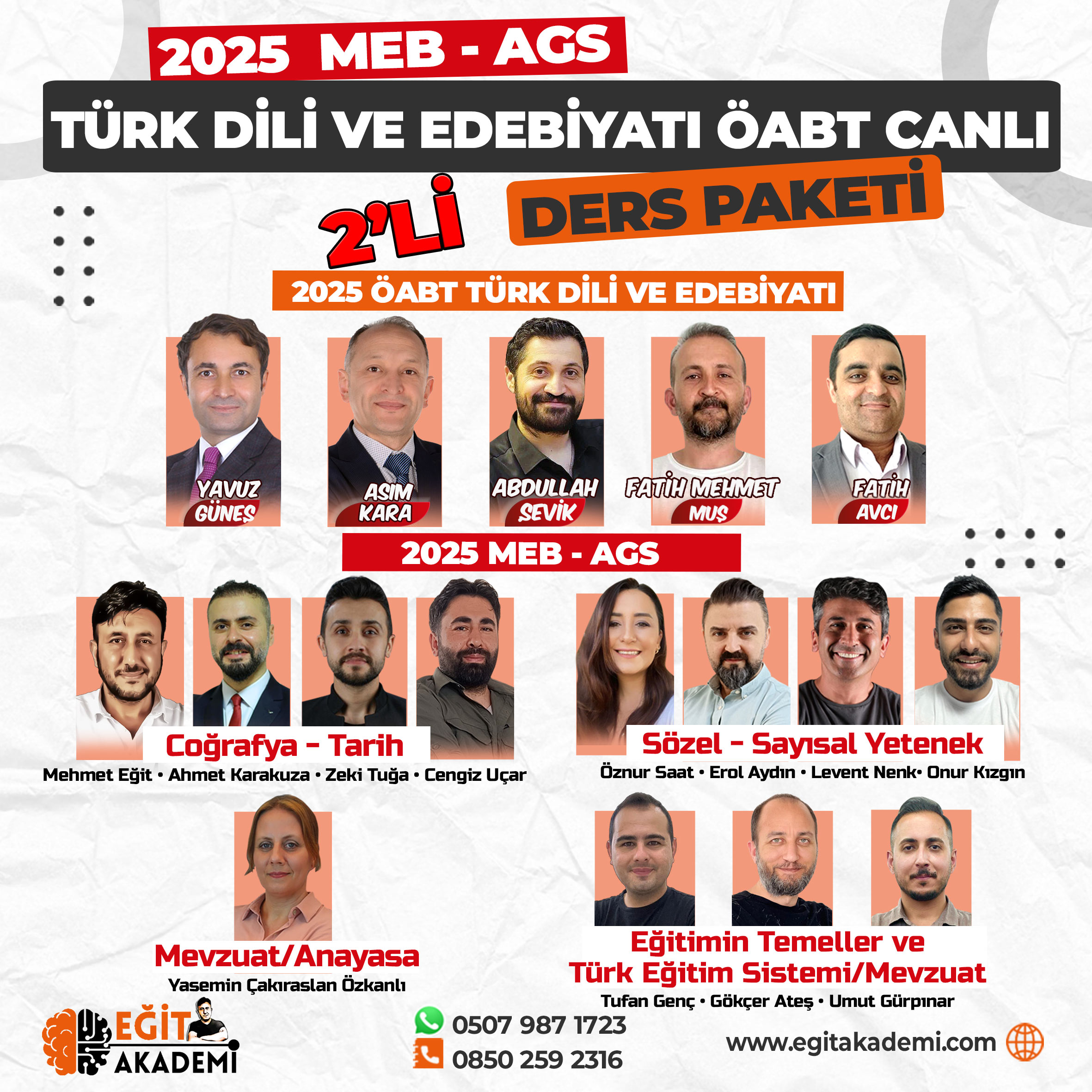 2025 MEB AGS ve TÜRK DİLİ VE EDEBİYATI ÖABT  2'li CANLI/VİDEO EĞİTİM PAKETİ